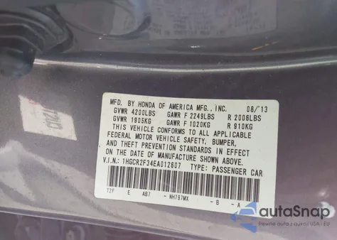 2014 Honda Accord Lx z USA, uszkodzony, nr VIN 1HGCR2F34EA012607